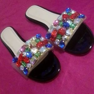 Ladies slippers with multi color jewel diamonds